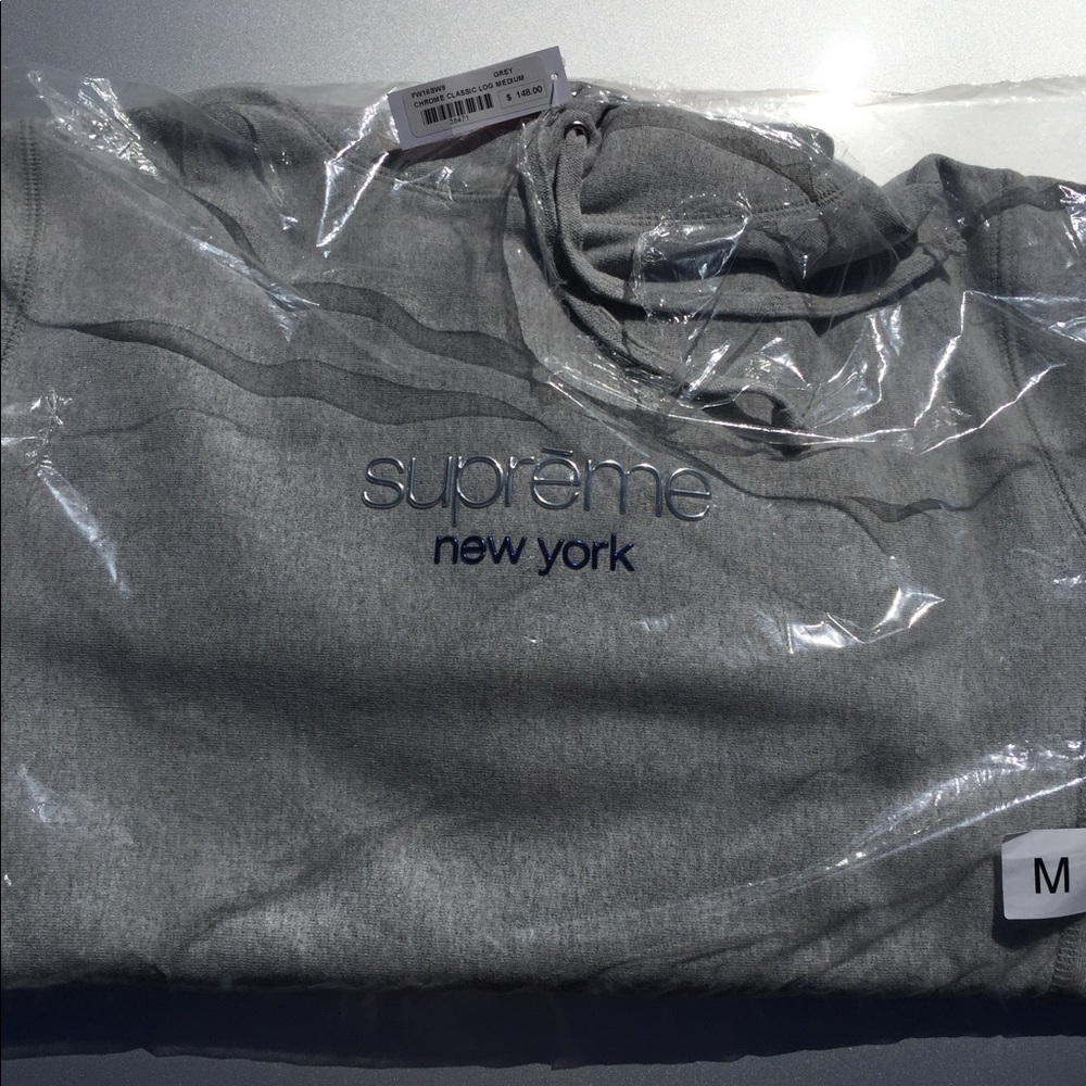 Supreme Chrome Classic Logo Grey Hoodie Medium